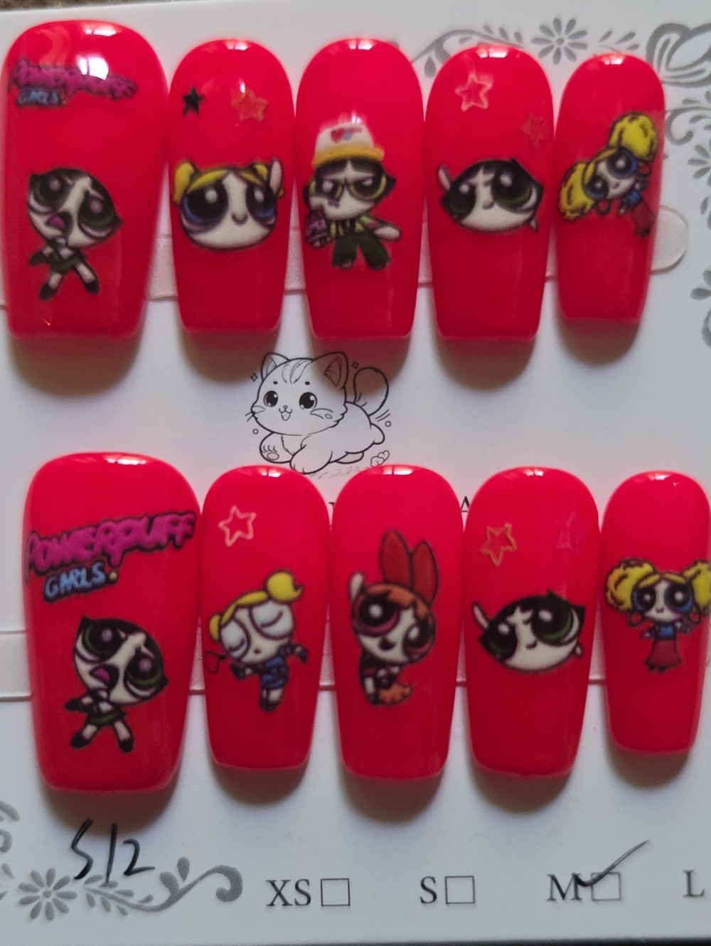 Red Press-On Nail Set Size Med